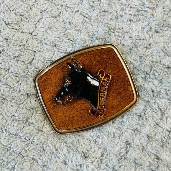Vintage 1979 RainTree Doberman Dog Belt Buckle Bronze Tone - Picture 1 of 3